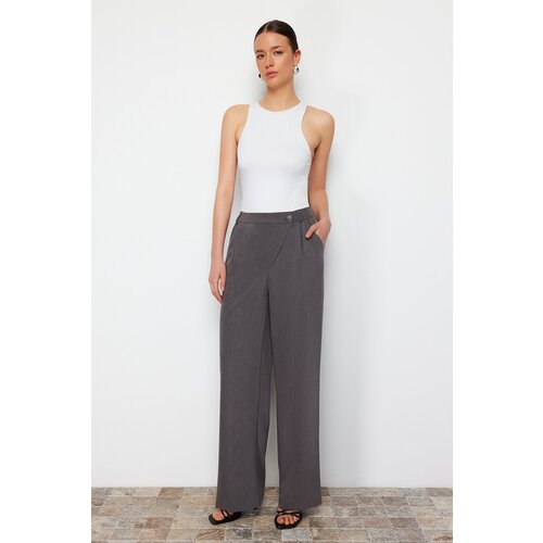 Trendyol Gray Cross Closure Wide Leg Woven Trousers Slike