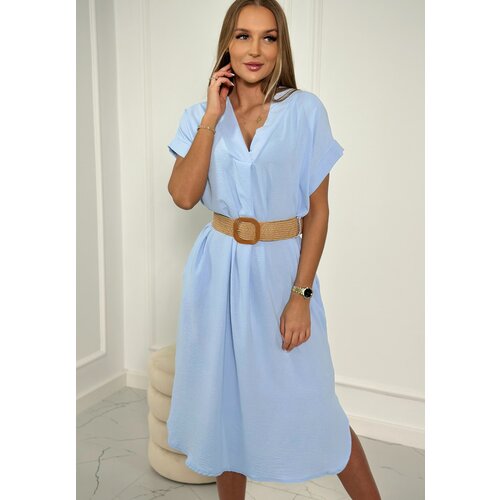 Kesi Dress with decorative belt blue Slike