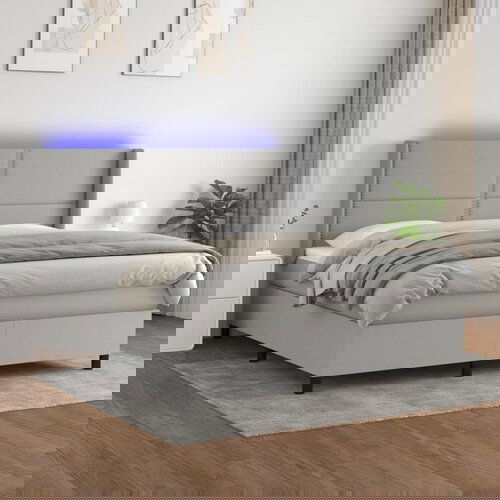 VidaXL Box spring postelja z vzmetnico LED sv. siva 180x200 cm blago Slike