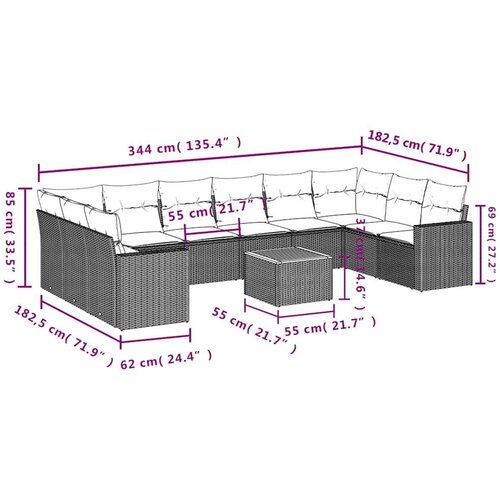  Vrtna garnitura - 11-dijelni set vrtnih sofa od poliratana s jastucima crni - Crna 2x corner+6x centre+2x sofa+1x garden+12x bac Slike