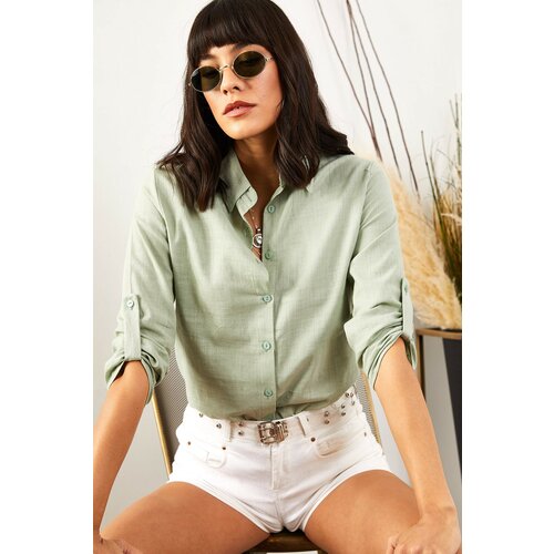Olalook Women's Mint Green Linen Shirt Slike