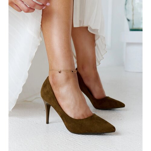Gemre Dark green heels with leather insole Paume Cene