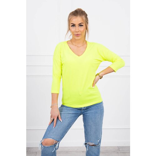 Kesi Yellow neon blouse with V-neck Slike
