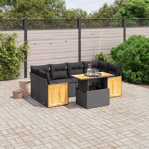  7-dijelni set vrtnih sofa od poliratana s jastucima crni Cijene
