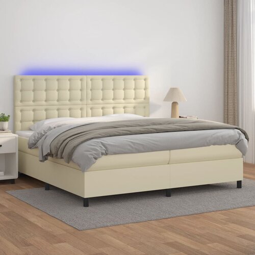 Krevet box spring s madracem LED krem 200x200cm od umjetne kože Cene