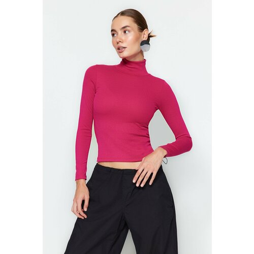 Trendyol Pink Premium Soft Fabric Turtleneck Fitted/Flexible Knitted Blouse Slike