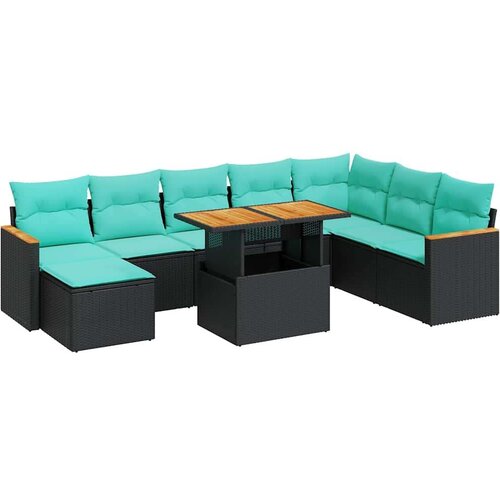  Vrtna garnitura - 9-dijelni set vrtnih sofa s jastucima crni od poliratana - Crna sa spremi&amp;scaron;tem 1 Slike