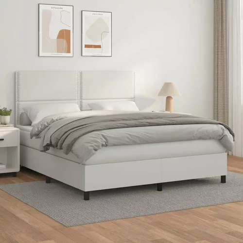 Box spring postelja z vzmetnico bel 160x200 cm umetno usnje, (20899140)