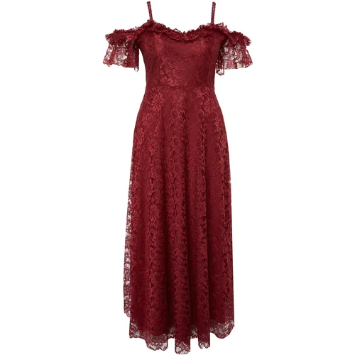 Trendyol Curve Burgundy Lace and Guipure Woven Evening Dress