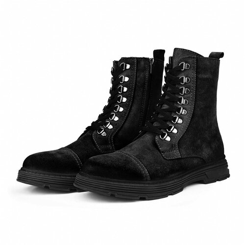Ducavelli Military Genuine Leather Anti-slip Sole Lace-Up Long Suede Boots Black. Cene