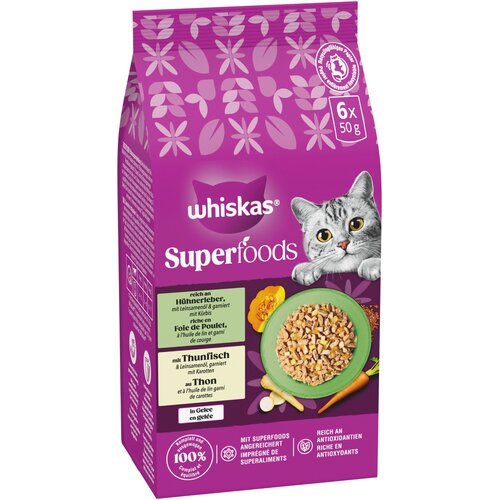Whiskas 1+ Superfoods mje&amp;scaron;oviti izbor u želeu 6 x 50 g - Pileća jetra i tuna Slike