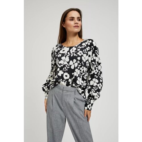 Marisse Floral Print Shirt With Puffed Sleeves, Black Cene