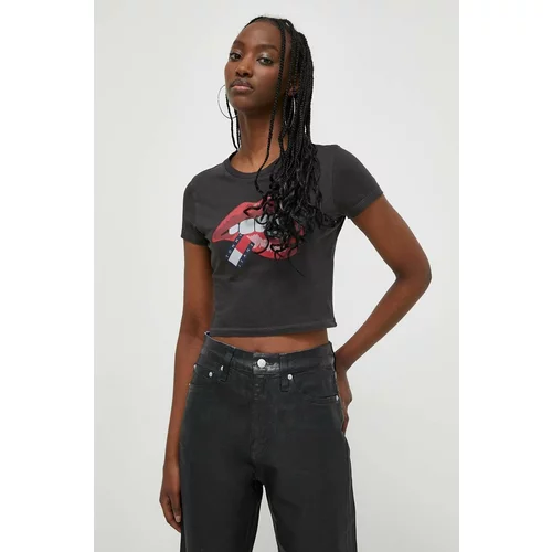 Tommy Jeans Pamučna majica za žene, boja: crna
