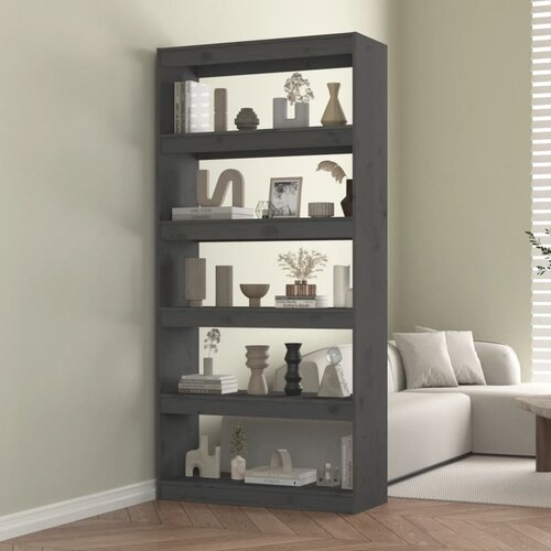 The Living Store Knjižna omara/pregrada siva 80x30x167,4 cm trdna borovina - Knjižna Omara, (21431630) Slike