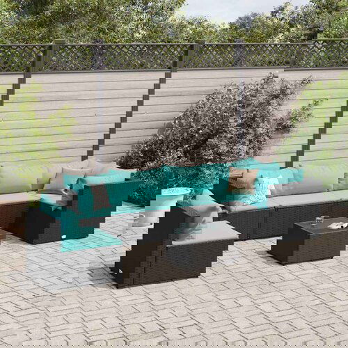 vidaXL 7-dijelna vrtna garnitura od poliratana s jastucima crna Cijene
