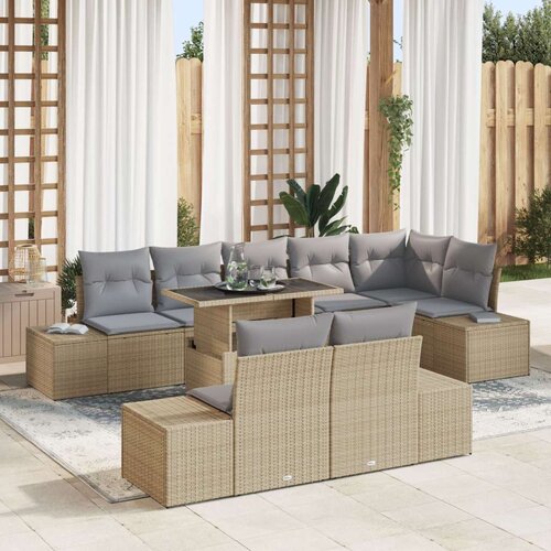  Vrtna sofa set Set od 9 Svijetlo siva Ratan Vrtna sofa set Slike
