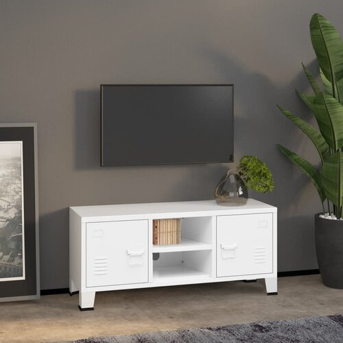 VidaXL industrijska TV omarica bela 105x35x42 cm kovina Slike