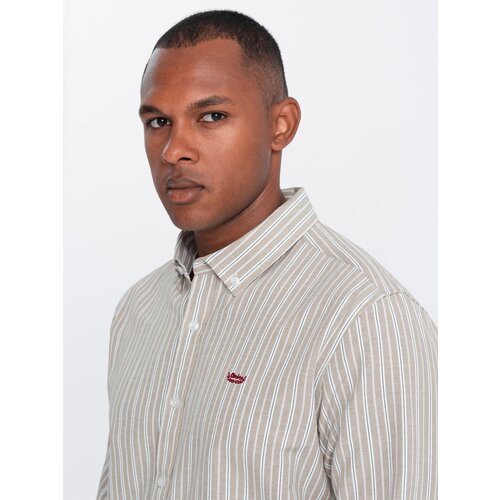 Ombre Men's cotton REGULAR FIT shirt with fine stripes - beige Slike
