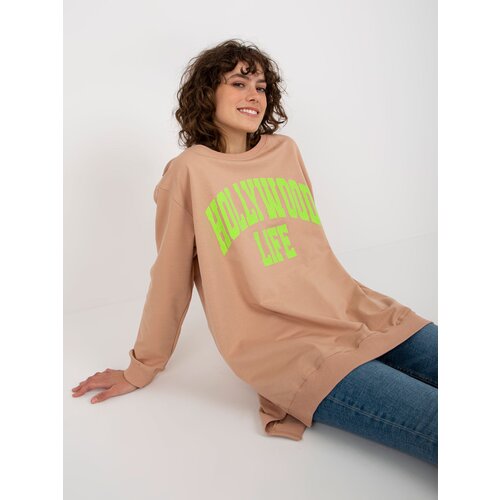 Fashion Hunters Beige and green oversize long sweatshirt with inscription Slike