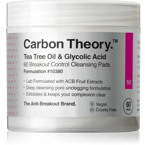 Carbon Theory Tea Tree Oil & Glycolic Acid blazinice za čišćenje za sjaj i zaglađivanje kože lica 60 kom
