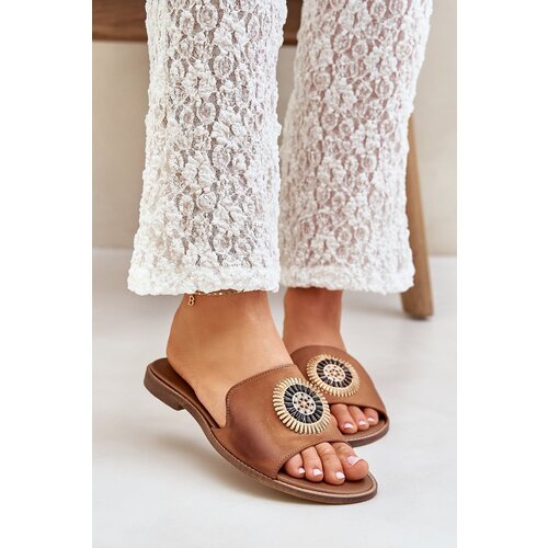 Lewski Shoes Leather Slippers With Decoration On Flat Heel Zazoo Slike