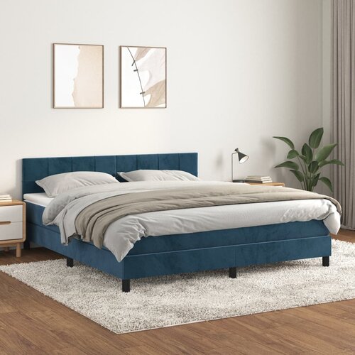 VidaXL Box spring postelja z vzmetnico temno modra 180x200 cm žamet Slike