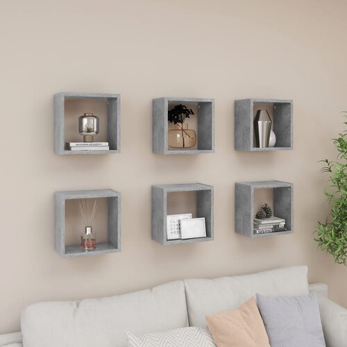 VidaXL kockaste zidne police 6 kom siva boja betona 26 x 15 x 26 cm Slike