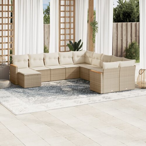 vidaXL 11-dijelni set vrtnih sofa od poliratana s jastucima bež Cijene