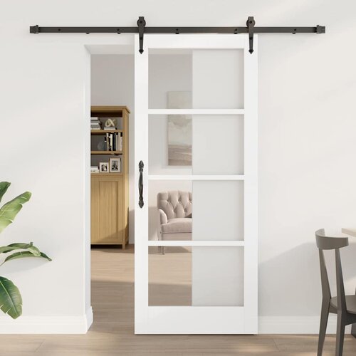  Klizna vrata 83 x 202 cm Masivna borovina i staklo Bijelo Cene