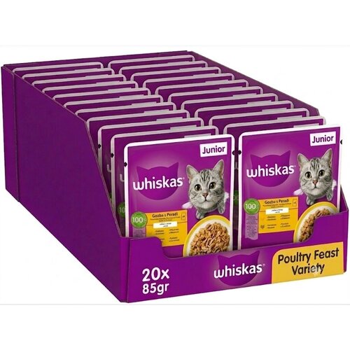 Whiskas Vlažna hrana za mačiće Junior, Piletina i ćuretina, 85gr, 20 komada Slike