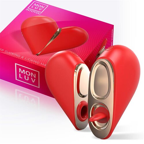MON Ami Luv Double Stimulator Heart 2 in 1 Suction and Licking Tongue Red Cene