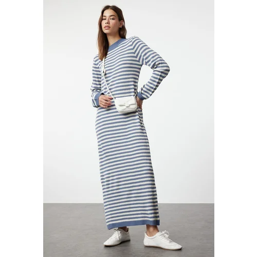 Trendyol Indigo Stone Striped Long Knitwear Dress