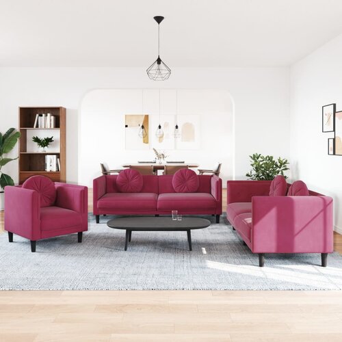 VidaXL 3-dijelni set sofa s jastucima crvena boja vina bar&amp;scaron;unasti Slike