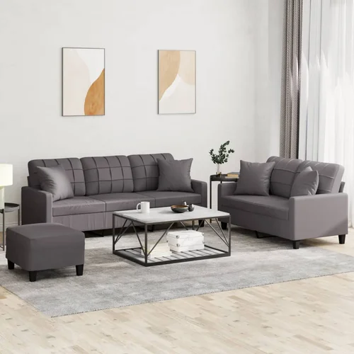 vidaXL 3-dijelni set sofa s jastucima sivi od umjetne kože