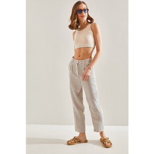 Bianco Lucci Women's Striped Front Pop Up Trousers Slike