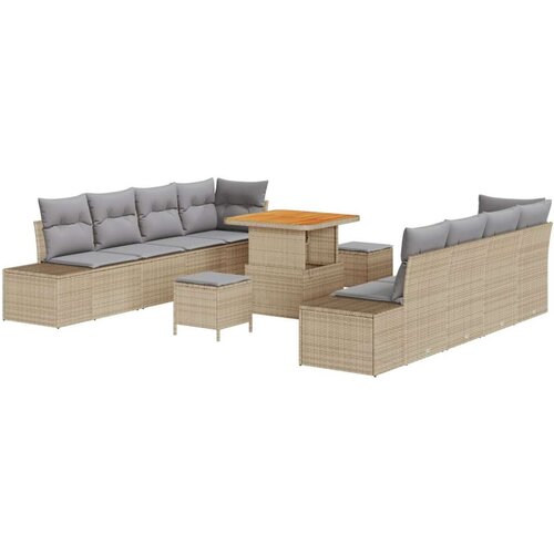  Set od 11 komada vrtni sofa s jastucima Bež poli ratan akacija Dvosjed vrtni sofa s jastucima Bež poli ratan Set vrtne blagova Cene