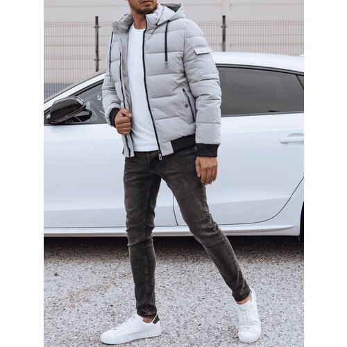 DStreet Men's winter quilted jacket with hood gray Cene