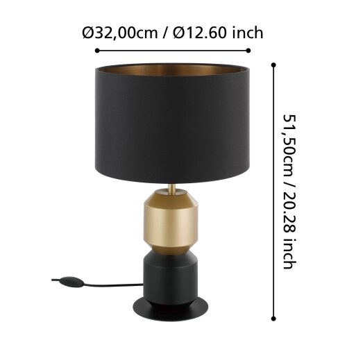 Eglo 390188 - Stona lampa LAURIGNANO 1xE27/40W/230V crna/zlatna Slike