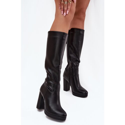 Boto Women's Knee High Heels Eco Leather Black Thalina Cijene