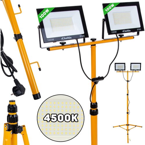 Geko 2x100W SMD LED gradbeni reflektor na stativu 4500K, (5000485403) Cene