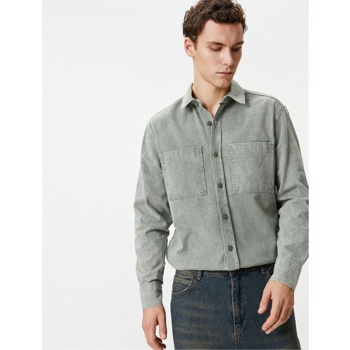 Koton Washed Shirt Long Sleeve Classic Collar Pocket Detailed Slike
