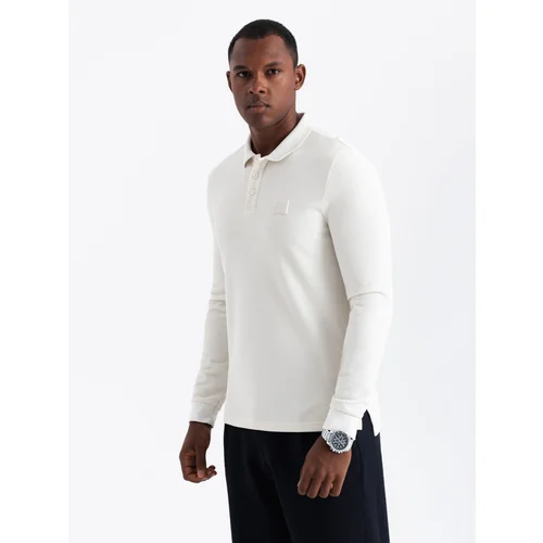 Ombre Structured men's polo longsleeve with patch - white