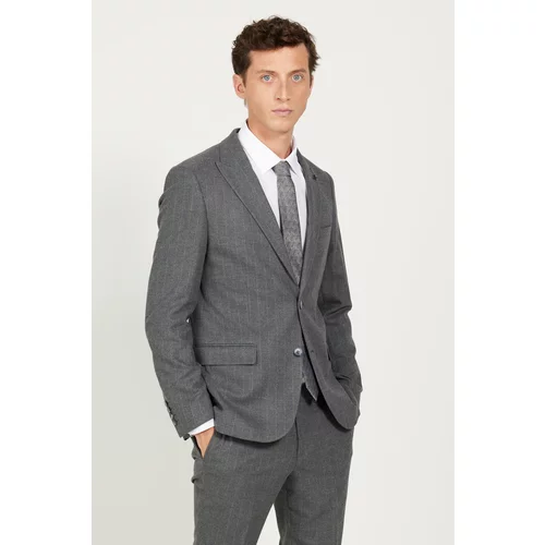 ALTINYILDIZ CLASSICS Men's Dark Gray Slim Fit Slim Fit Dovetail Neck Striped Suit
