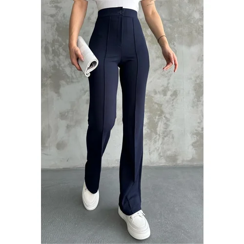 Dewberry 80272 Dewbery High Waist Slim Fit Wide Leg Pants-NAVY