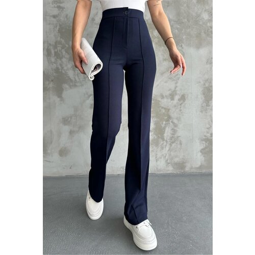 Dewberry 80272 Dewbery High Waist Slim Fit Wide Leg Pants-NAVY Slike