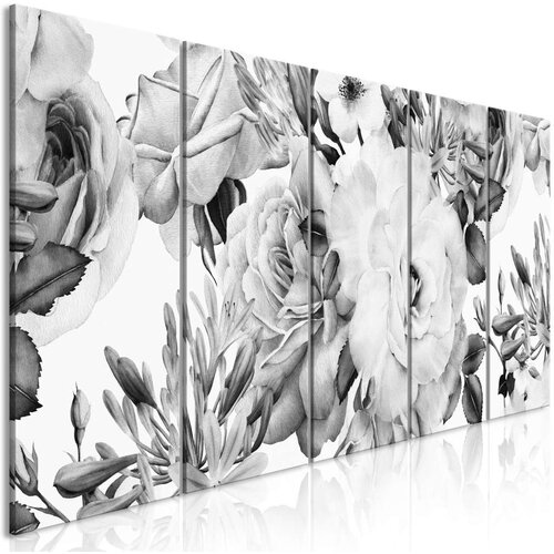  Slika - Rose Composition (5 Parts) Narrow Black and White 200x80 Slike