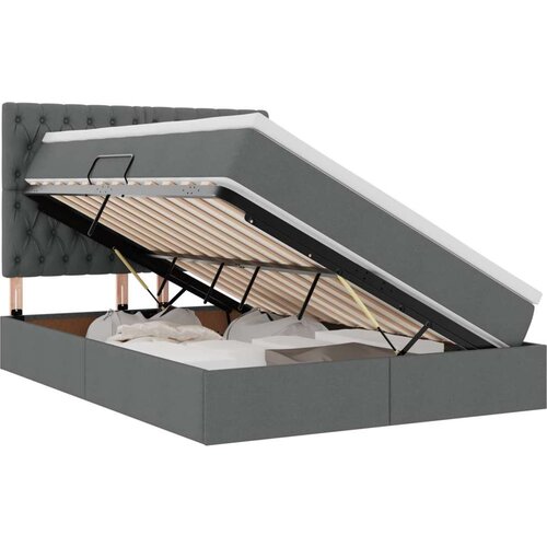 Krevet S LED lampica s pohranom Tamno siva 140 x 190 cm tkanina Slike