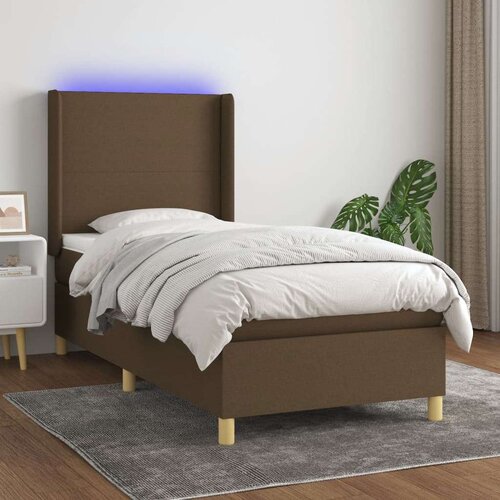  Box spring postelja z vzmetnico LED temno rjava 100x200cm blago, (20902257) Cene