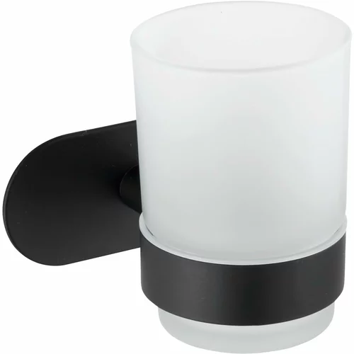 Wenko bijela čaša zidna čaša za četkice za zube s mat crnim držačem od nehrđajućeg čelika uno bosio turbo-loc®