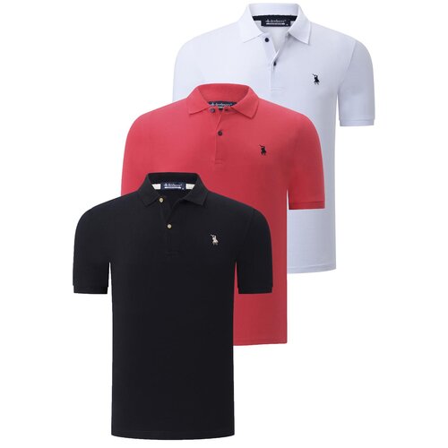 Dewberry TRIPLE SET T8561 MENS T-SHIRT-BLACK-WHITE-POMEGRANATE Slike